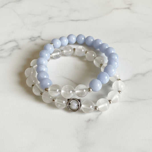 Angelita and Selenite Gemstone Stretch Bracelet