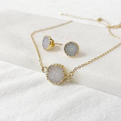 Agate Druzy Studs Earrings & Necklace Set Lisa Trachtman