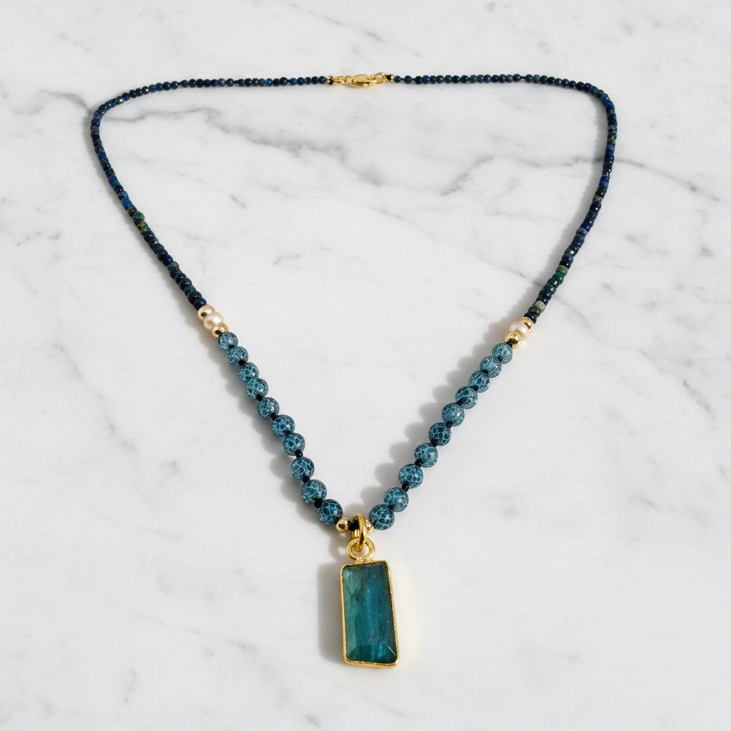 Beaded Kyanite and Chrysocolla Necklace