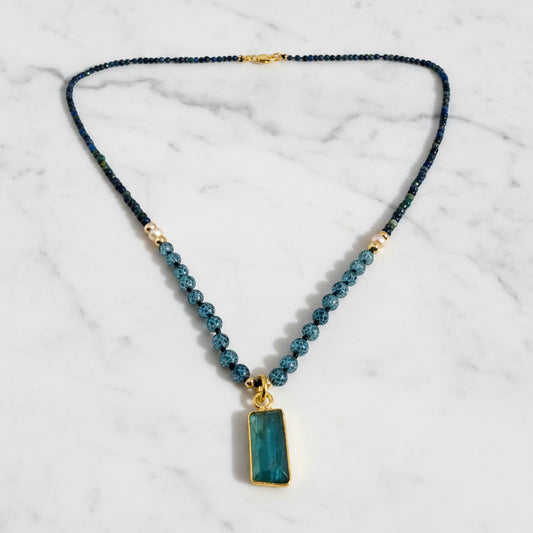 Beaded Kyanite and Chrysocolla Necklace
