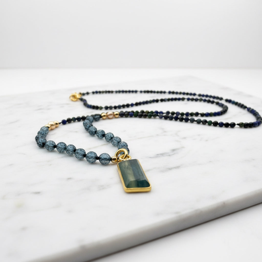 Beaded Kyanite and Chrysocolla Necklace