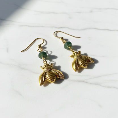 Bee Earrings/ Gemstone and Golden Bee Charm Earrings*