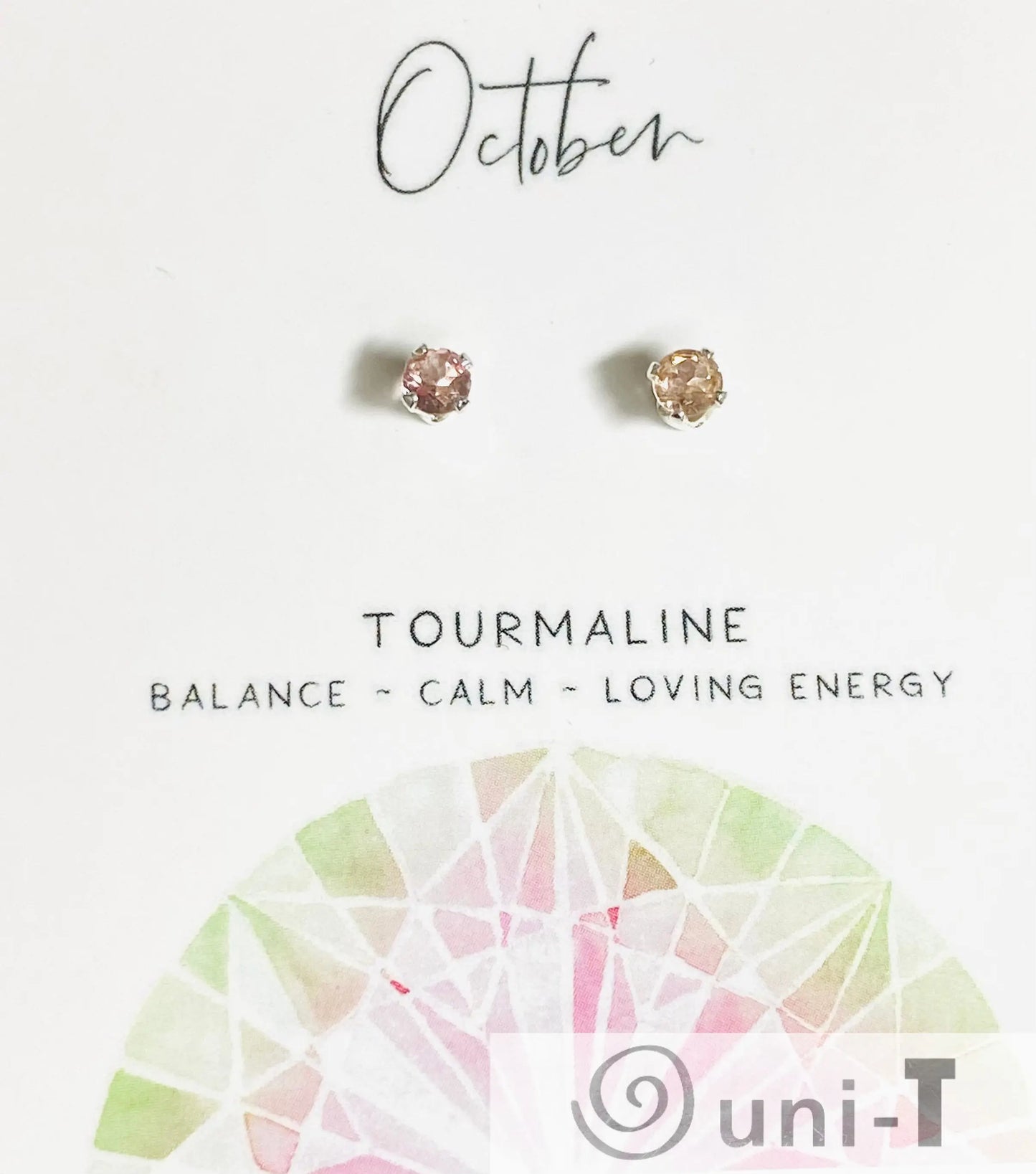 October birthstone pink tourmaline silver studs symbolizing balance and loving energy, handcrafted for thoughtful birthday gifts.
