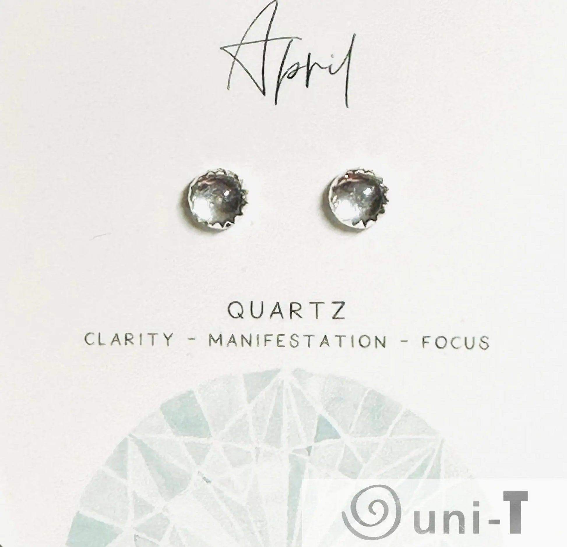 April birthstone quartz silver studs with clear gemstones, symbolizing clarity and manifestation, ideal for minimalist jewelry lovers.