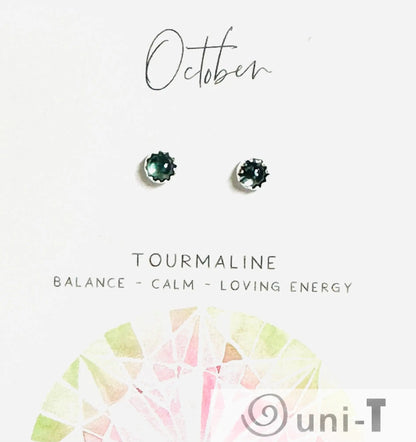 October birthstone green tourmaline silver studs representing calm and balance, perfect for meaningful and stylish gifts.