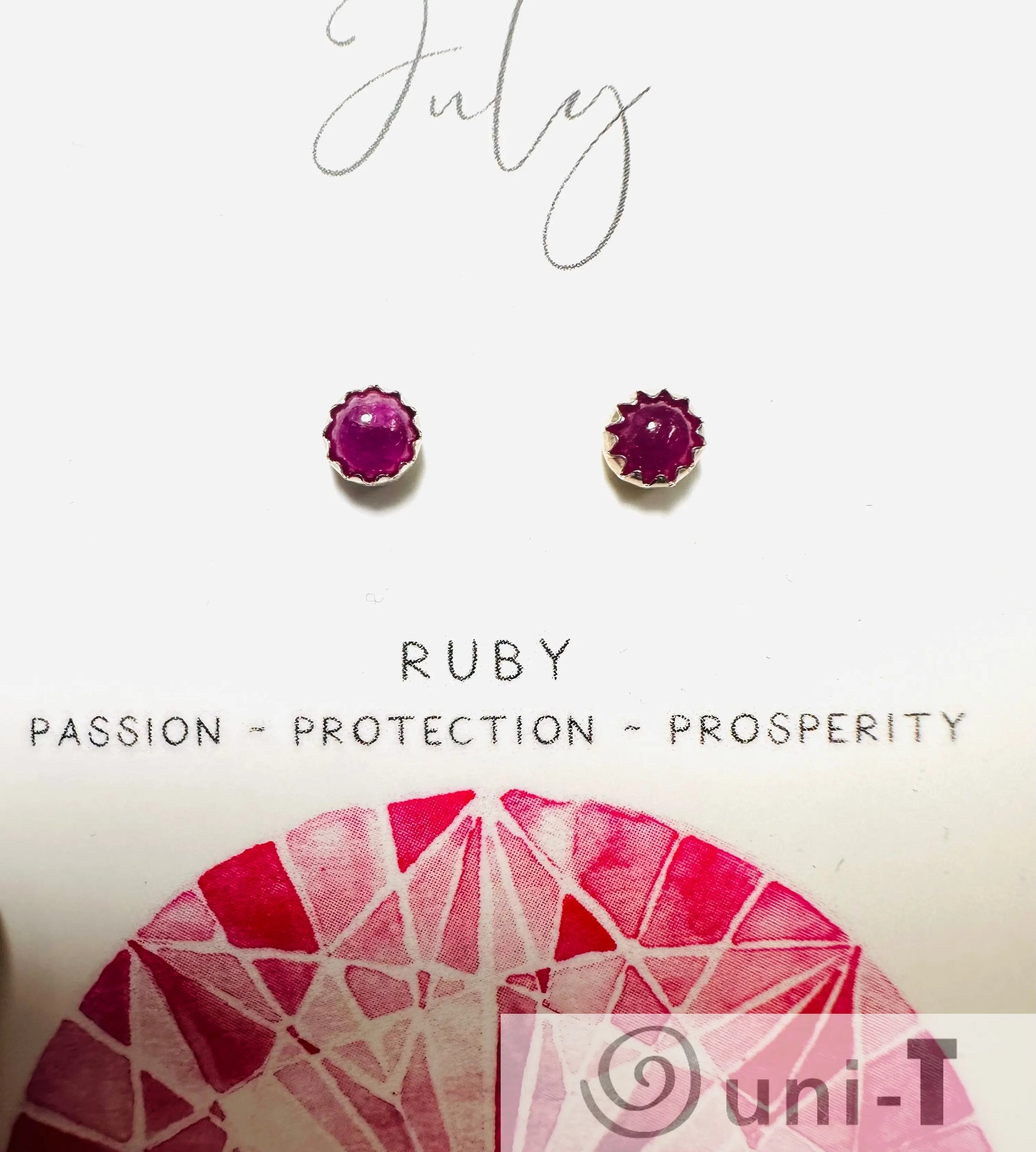 July ruby birthstone silver studs with deep red gemstones, handcrafted for passion and protection, ideal for gifting.