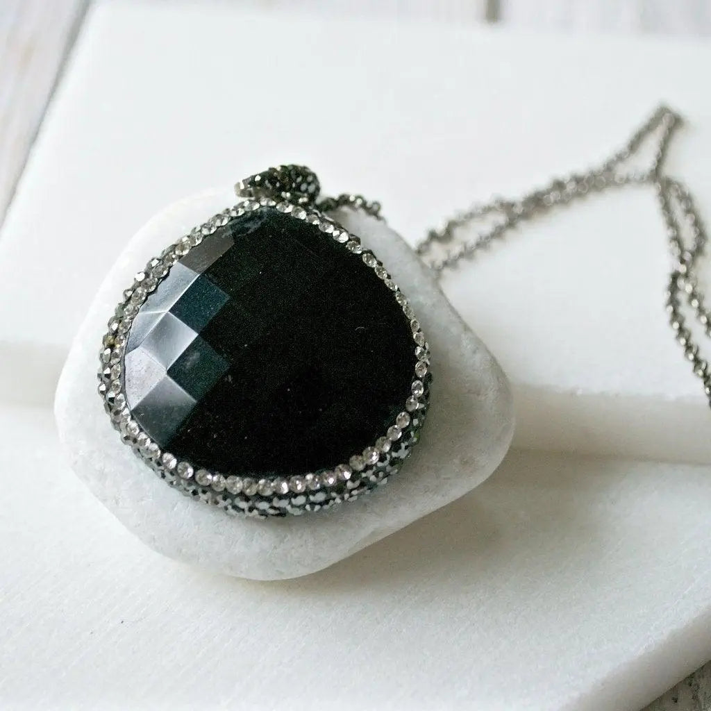 Black Agate and Pave Pendant - Uni-T