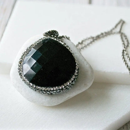 Black Agate and Pave Pendant - Uni-T