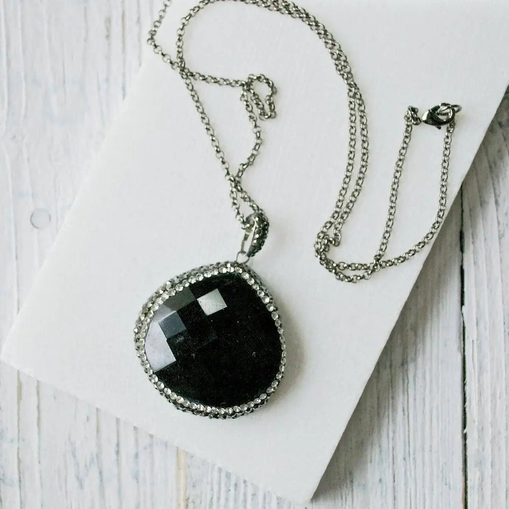 Black Agate and Pave Pendant - Uni-T
