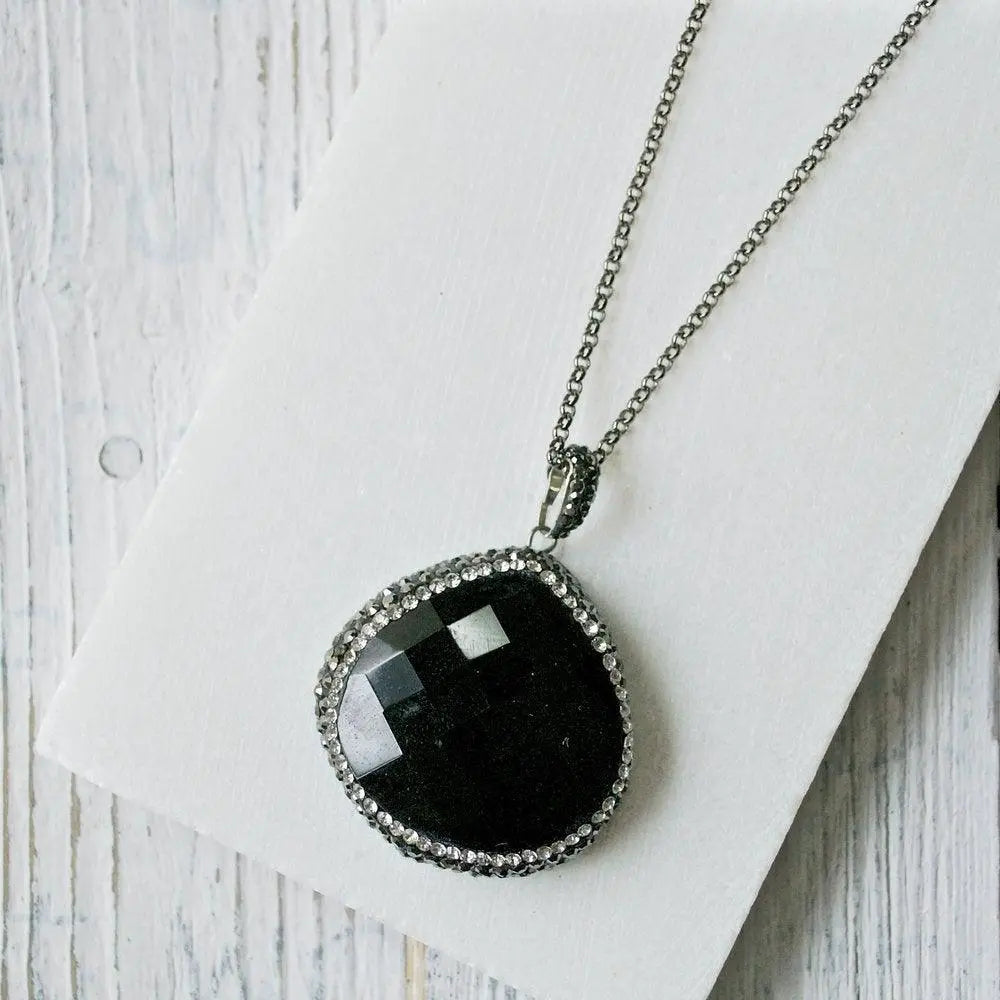 Black Agate and Pave Pendant - Uni-T