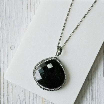 Black Agate and Pave Pendant - Uni-T
