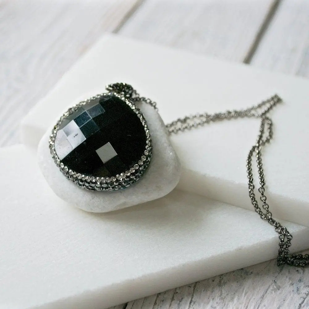 Black Agate and Pave Pendant - Uni-T