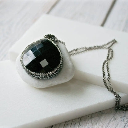 Black Agate and Pave Pendant - Uni-T