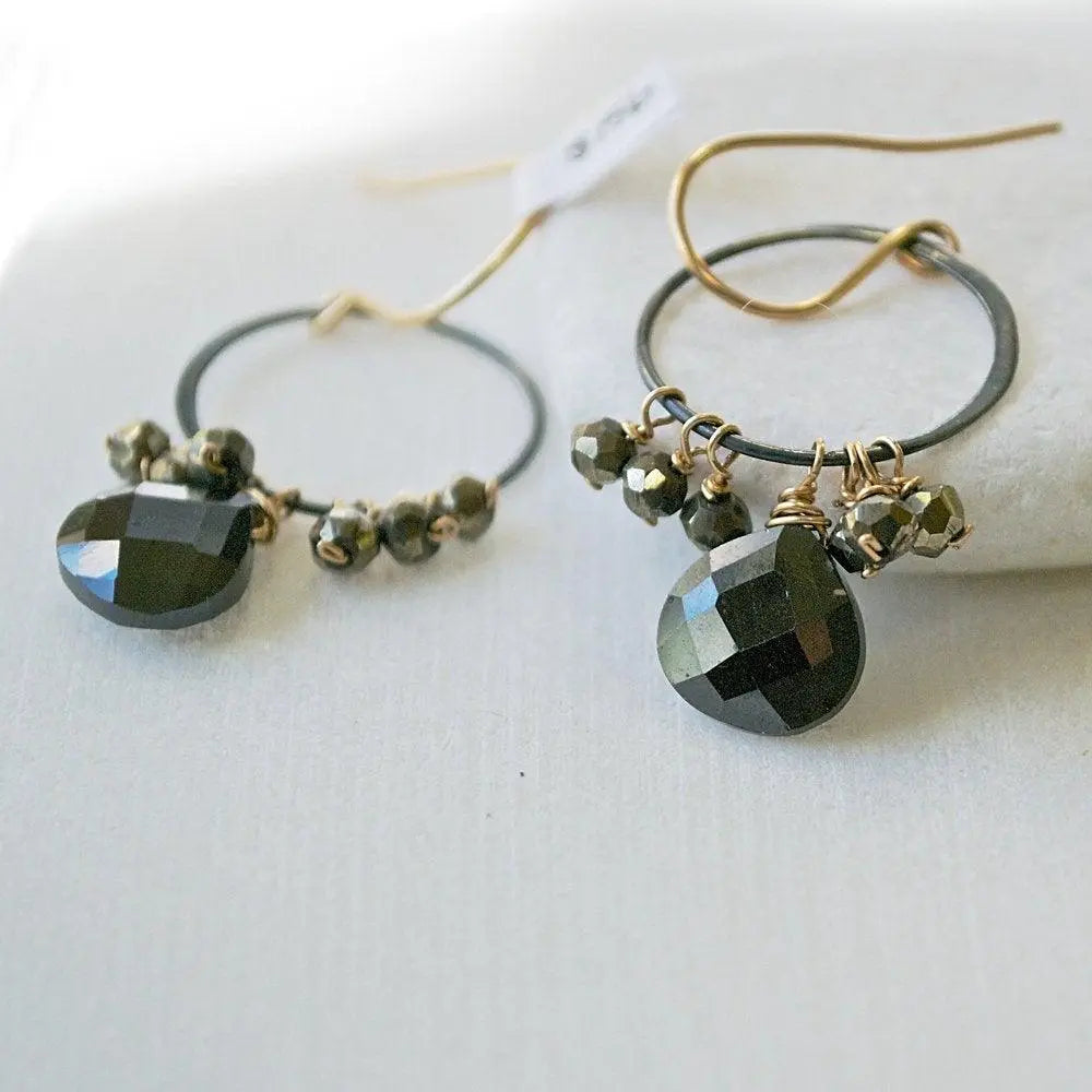 Black Spinel With Gunmetal Hoop And Vermeil Earring Hooks - Uni-T
