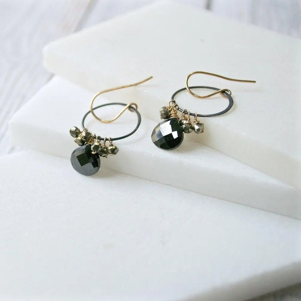 Black Spinel With Gunmetal Hoop And Vermeil Earring Hooks - Uni-T