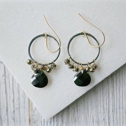 Black Spinel With Gunmetal Hoop And Vermeil Earring Hooks - Uni-T