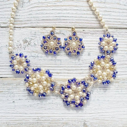 Blue Crystal & Pearl Statement Necklace - Uni-T