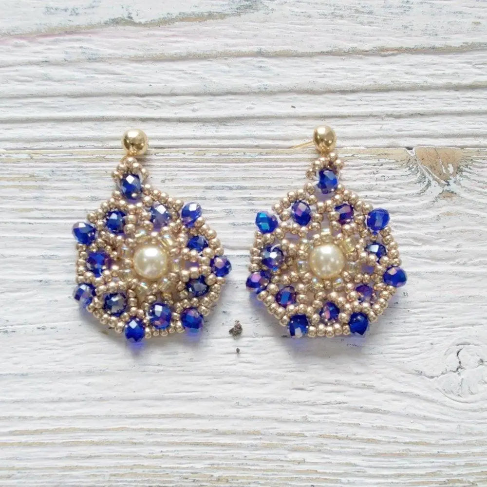 Blue Crystal & Pearl Statement Necklace - Uni-T