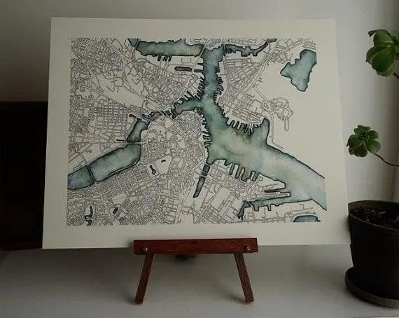 Boston Map Art Print & Card - Uni-T