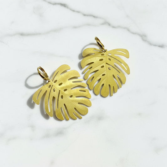 Large Monstera Leaf Earrings