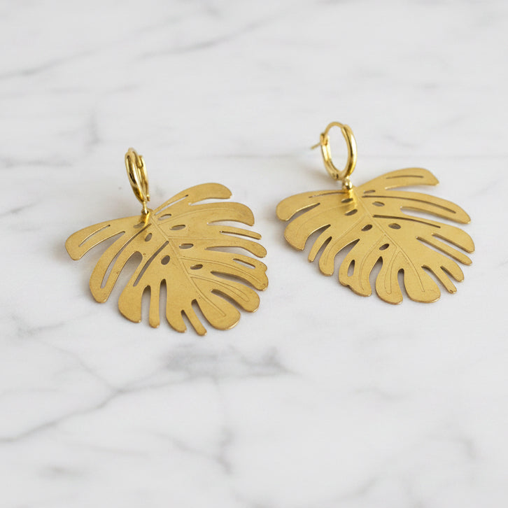Large Monstera Leaf Earrings