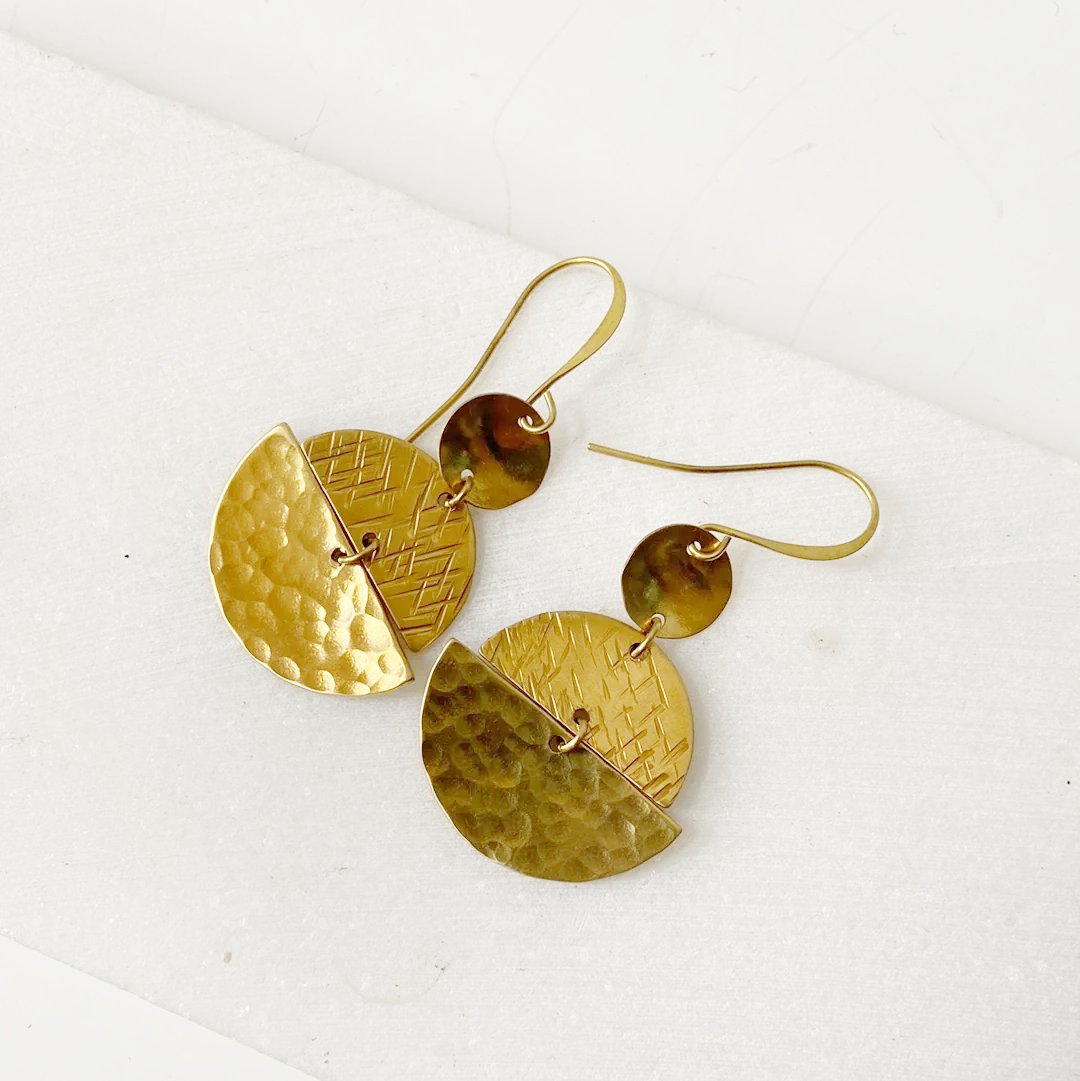 Stacked Half Moon Earrings / Brass Geometric Earrings Uni-T 