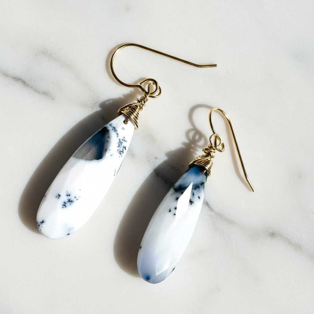 Dendritic Opal Teardrop Earrings*