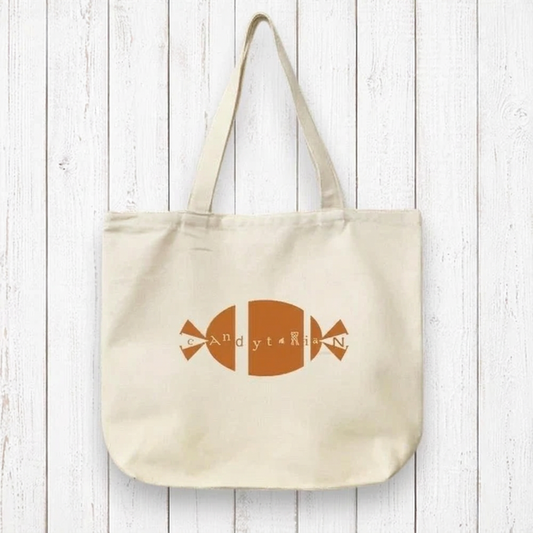 Sweet Tooth Gift Organic Tote - Candytarian Design in natural canvas with candy graphic. Eco-friendly and durable for candy lovers and daily use.