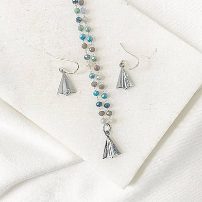 Paper Airplane Blue and Silver Necklace Regina McGearty