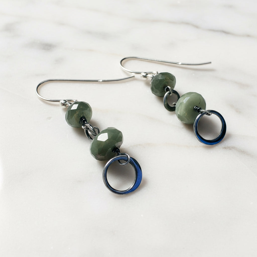 Chain Drop Earrings-Cat’s Eye Gemstone*