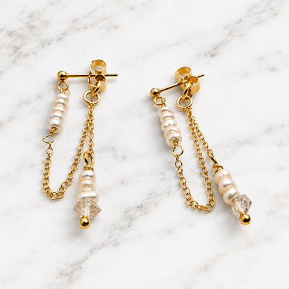 Chain Drop Pearl Earrings- Connected
