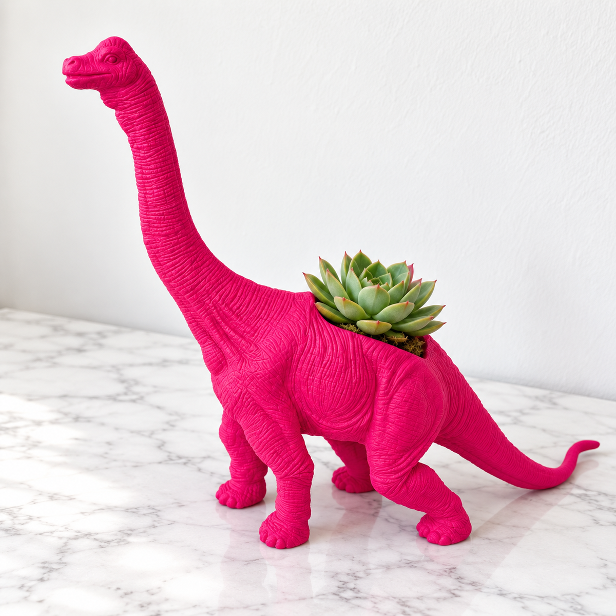 Huge Up-cycled Dragonfruit Pink Apatosaurus Dinosaur Planter