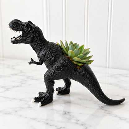 Up-cycled Black T-rex Dinosaur Planter