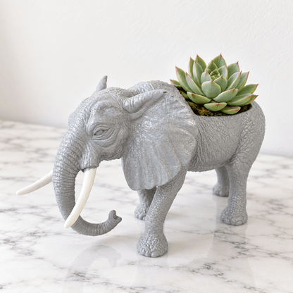 Up-cycled Light Gray Elephant Planter