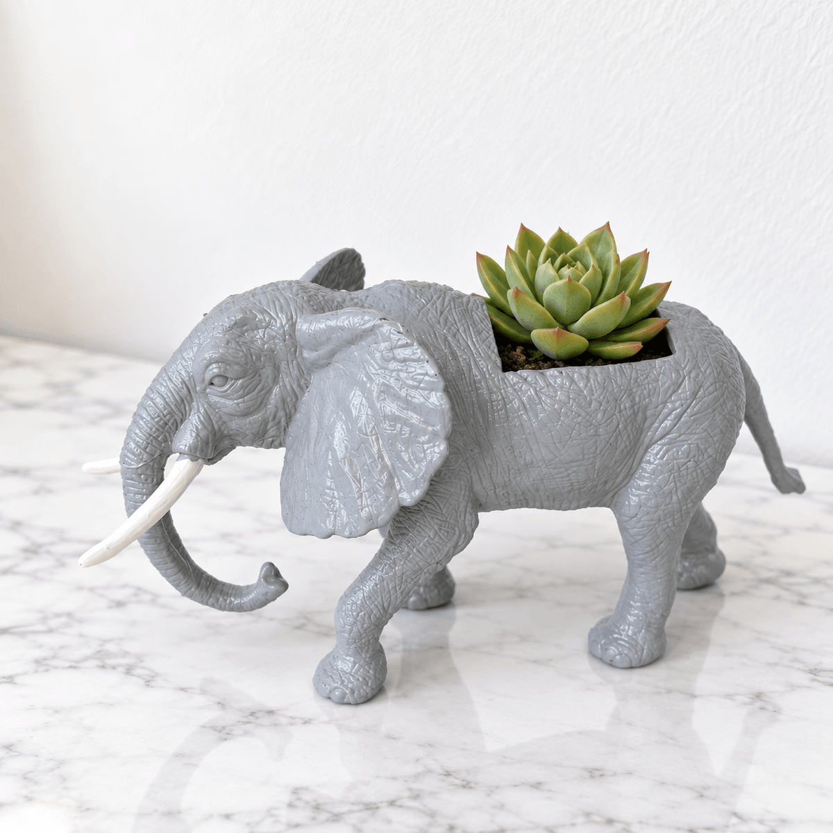 Up-cycled Light Gray Elephant Planter