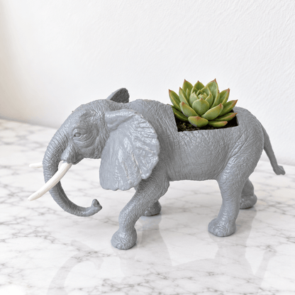 Up-cycled Light Gray Elephant Planter