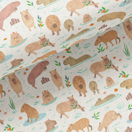 Capybaras linen dish towel