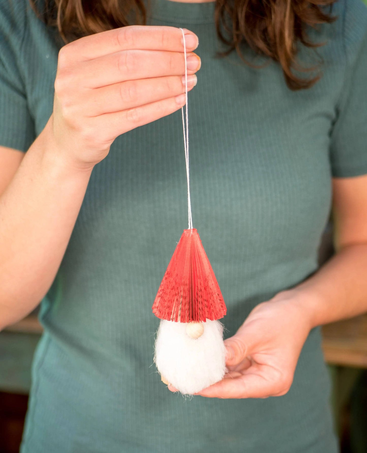 Christmas Gnome Ornament-Bibliophile Holiday Decor-Book Gift Root To Vine