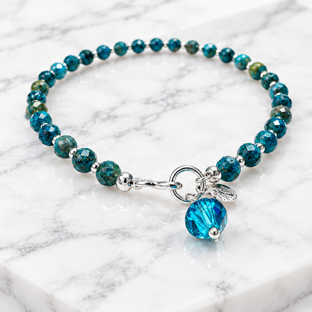 Natural Chrysocolla Beaded Bracelet- Large
