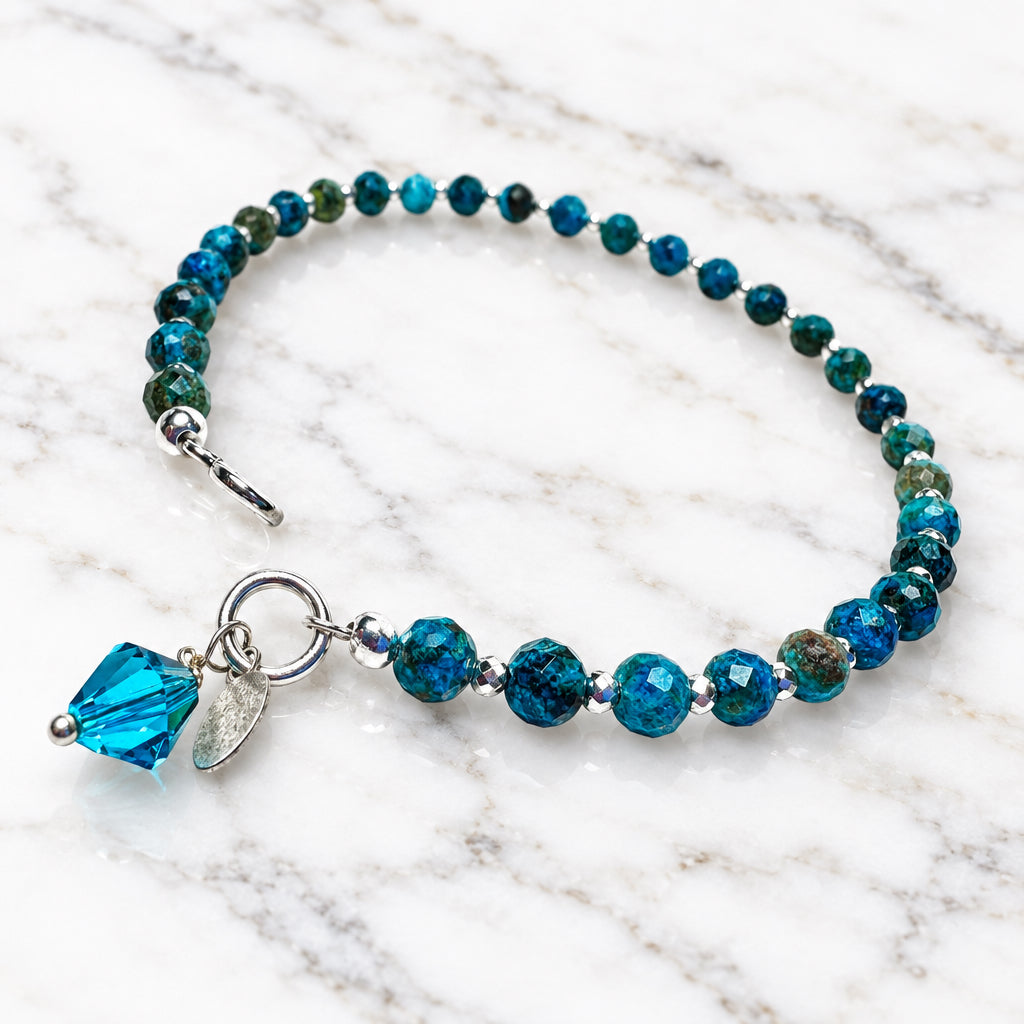 Natural Chrysocolla Beaded Bracelet- Large
