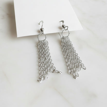 Circle and Chain Earrings, Silver Dangle Earrings* Janine Design