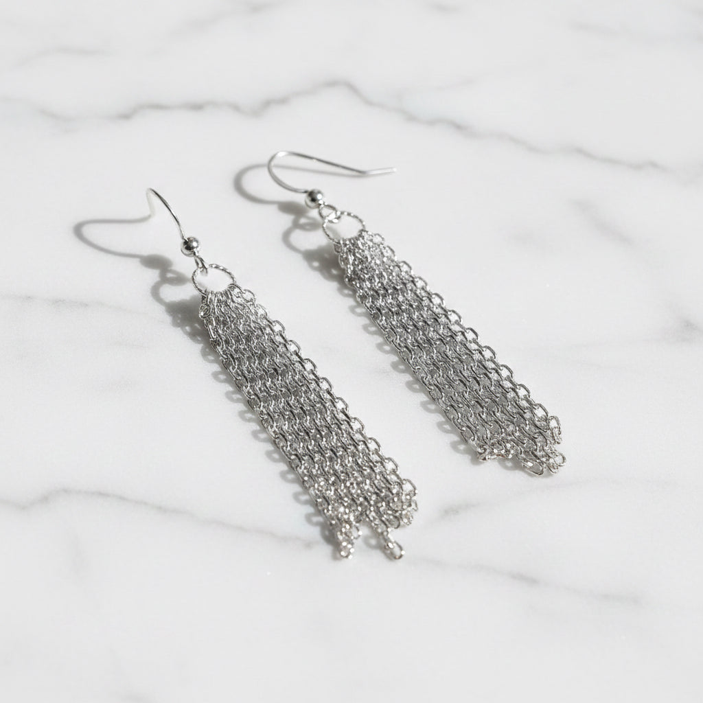 Circle and Chain Earrings, Silver Dangle Earrings* Janine Design