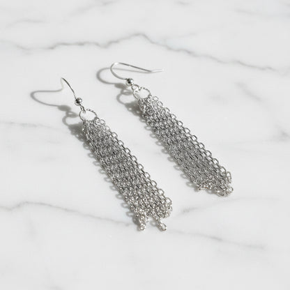 Circle and Chain Earrings, Silver Dangle Earrings* Janine Design