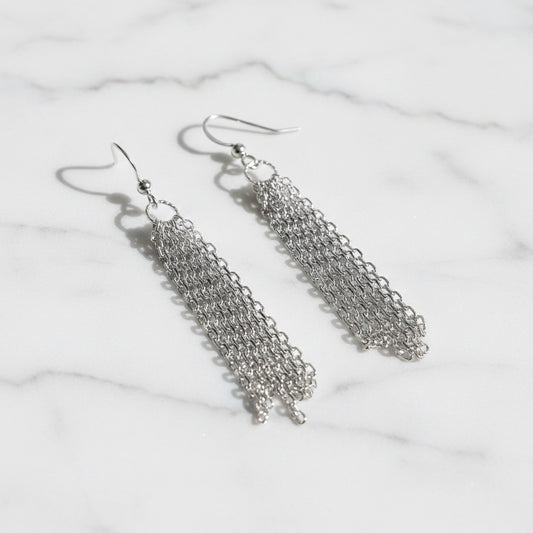 Circle and Chain Earrings, Silver Dangle Earrings* Janine Design