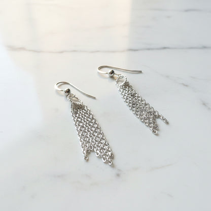 Circle and Chain Earrings, Silver Dangle Earrings* Janine Design