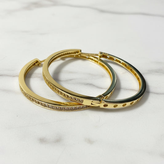 Gold Filled Cz Encrusted Hoop Earrings
