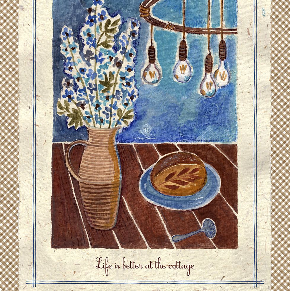 Cottage Still Life Tea Towel - cotton-linen kitchen towel