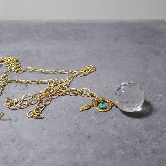 Crystal Ball Necklace with Feather & Turquoise Bead - Uni-T
