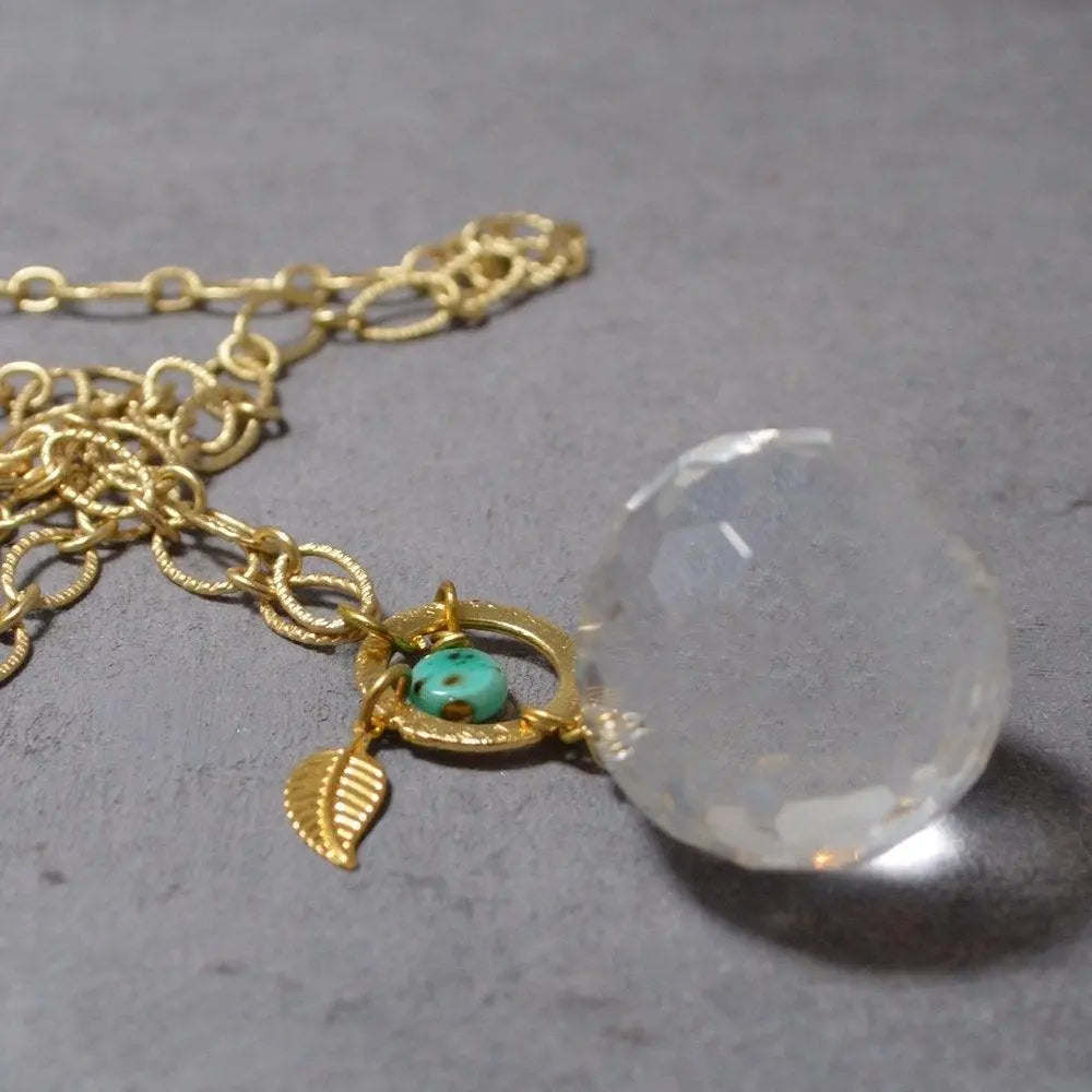 Crystal Ball Necklace with Feather & Turquoise Bead - Uni-T