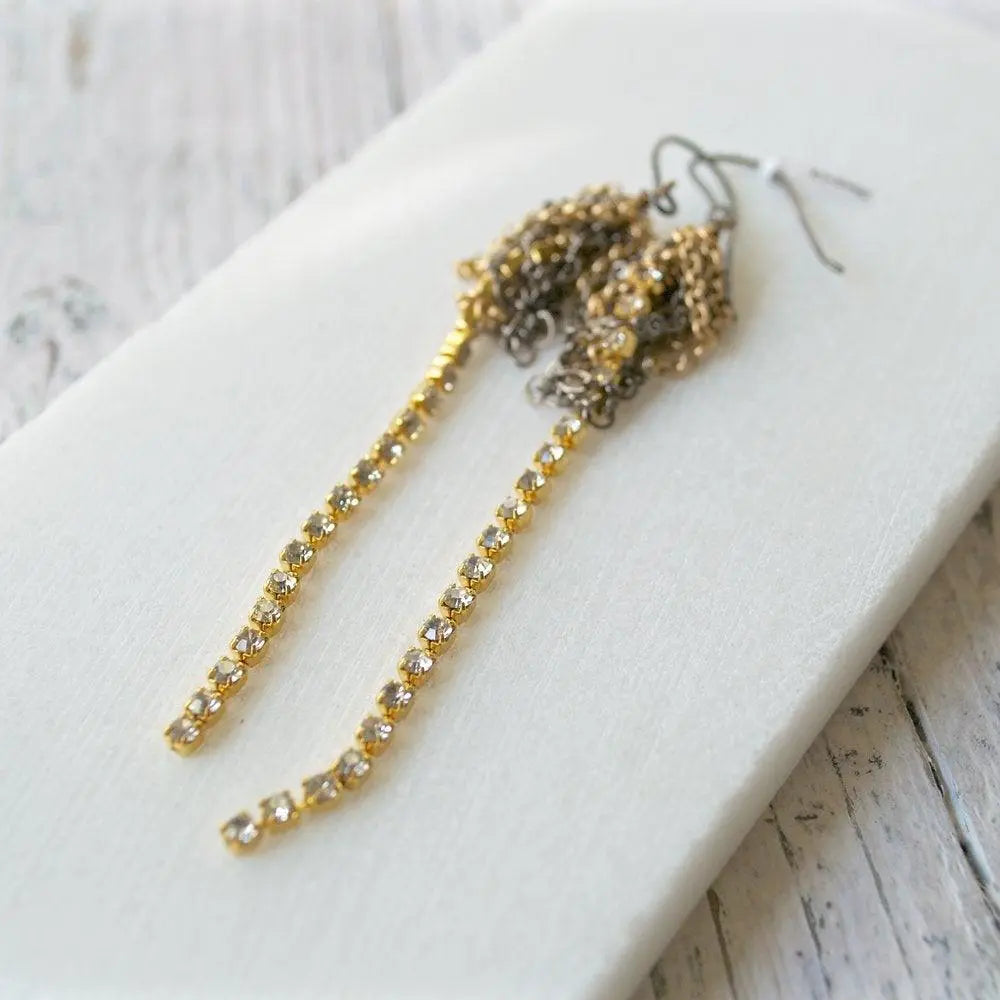Crystal Stripes & Gold Jumbled Earrings - Uni-T